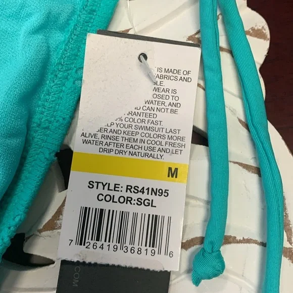 Kenneth Cole Reaction Crochet Detail SGL Aqua Green Bikini Bottoms Size M NWT - Picture 3 of 10
